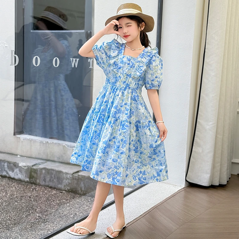 女童夏季休闲连衣裙中大童薄款透气碎花裙女孩夏款时尚气质公主裙