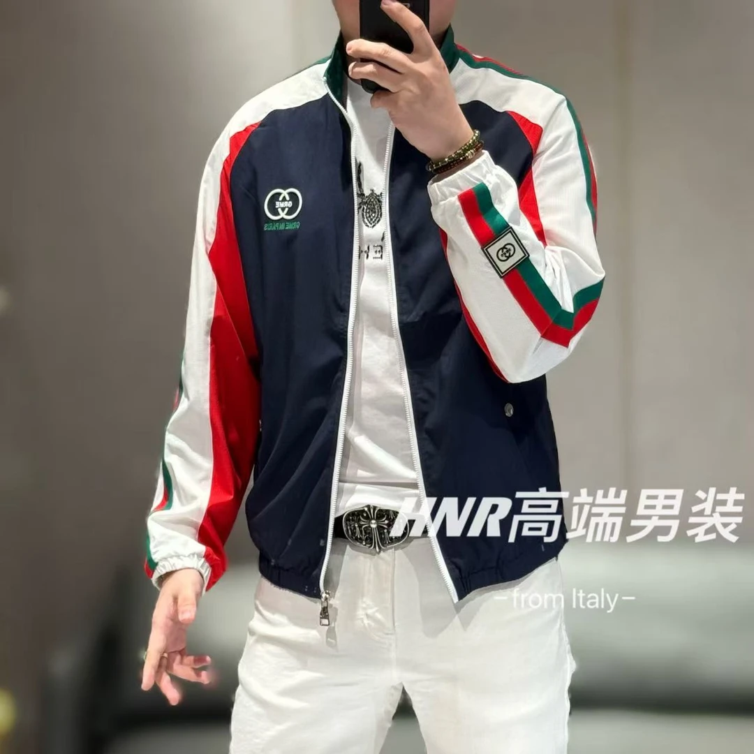 撞色拼接条纹袖子设计新款男士春款夹克外套3599