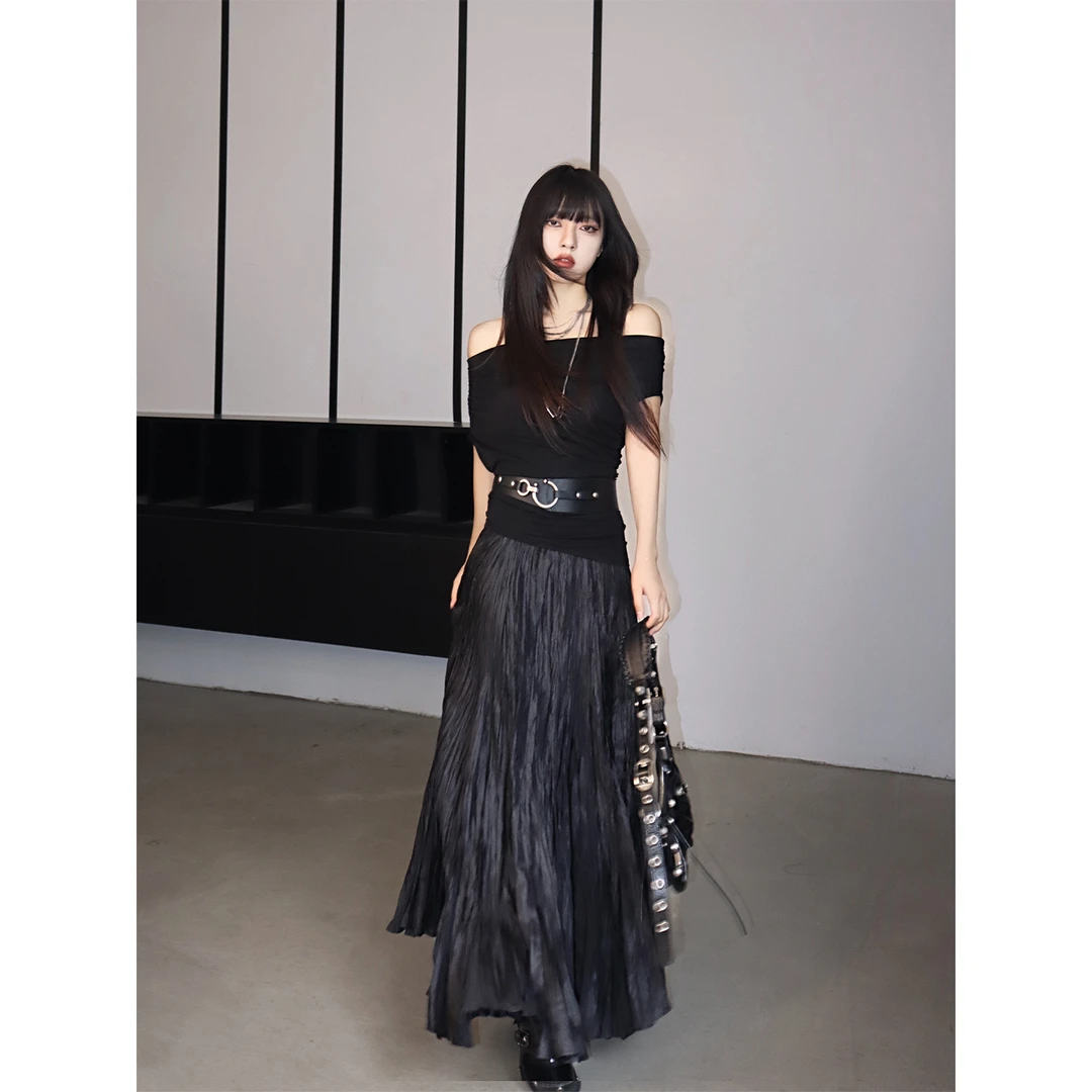 呆毛【6.4/10:00新品】夏季新款小众设计感垂感褶皱宽松半裙DMJ4020