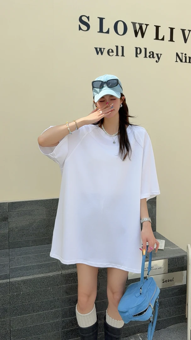 新款大版型擦肩款净版大T恤慵懒感大版遮屁股百搭显瘦半袖T恤200