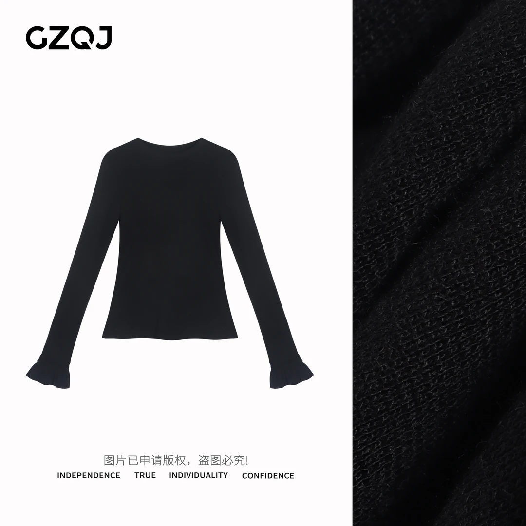 老琴私服【墨玉凝脂】时尚百搭修身圆领长袖打底内搭T恤女  09584