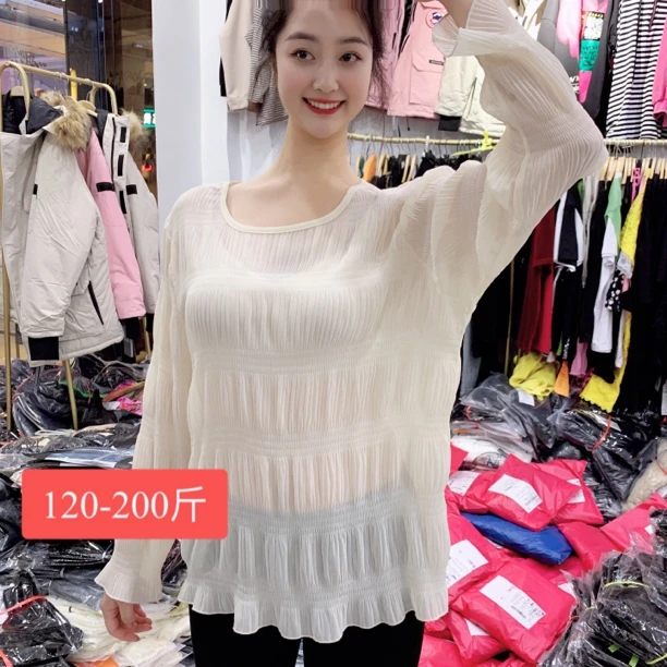 大码雪纺打底衫微透加肥加大码200斤