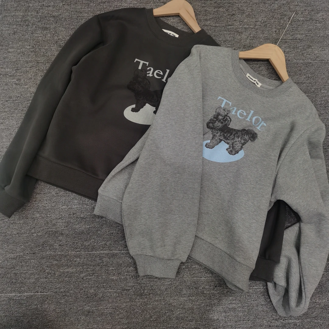 韩系小狗印花加绒加厚圆领宽松卫衣秋冬百搭