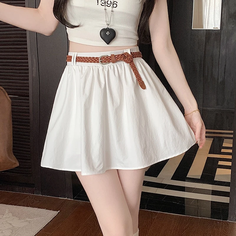 白色口袋半身裙女夏季2025新款小个子高腰显瘦气质A字裙辣妹短裙