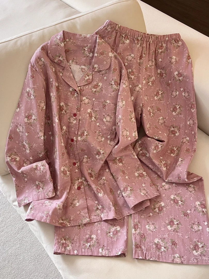 【DMXJ大梦想家】甜美慵懒风碎花印花睡衣女秋季新款长裤家居服套装