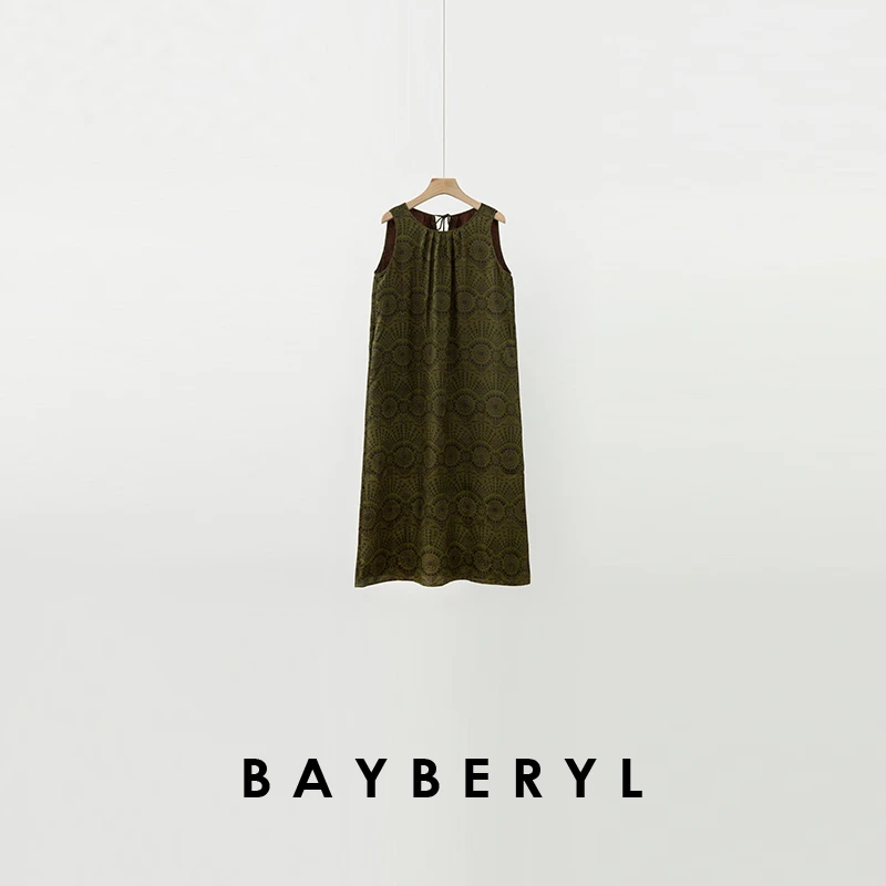 BAYBERYL老贝团花裙*香云系带国风圆领无袖连衣裙9DR5F1022-6/11