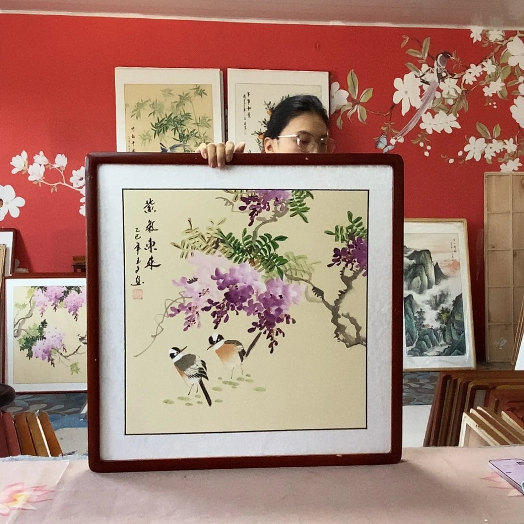 国画手写手绘带框包邮国画作品62✖️62