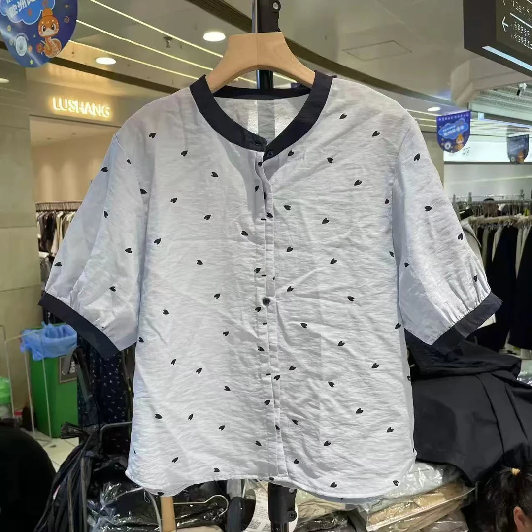 【代莹优选】656 圆领短袖爱心宽松衬衫