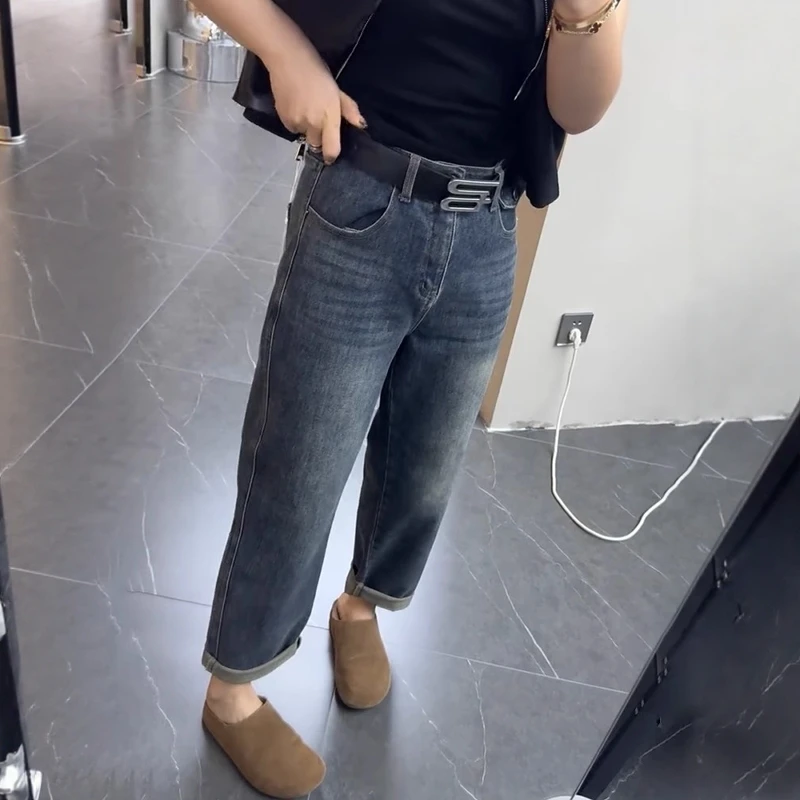 高腰显瘦小个子九分直筒老爹裤2025秋季新款大码复古百搭哈伦裤女