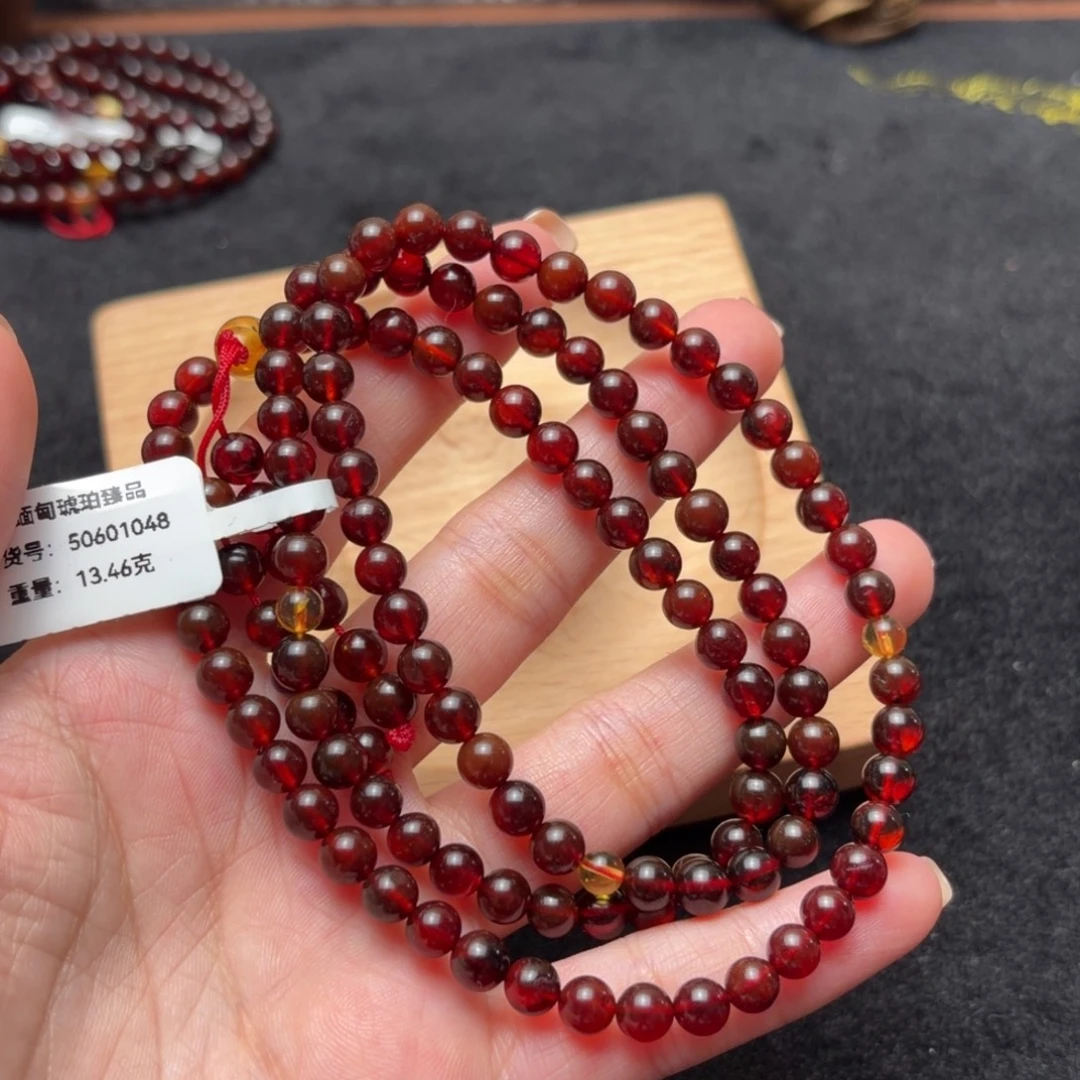 琥珀未镶嵌珠宝奇石5.7mm血珀酒红