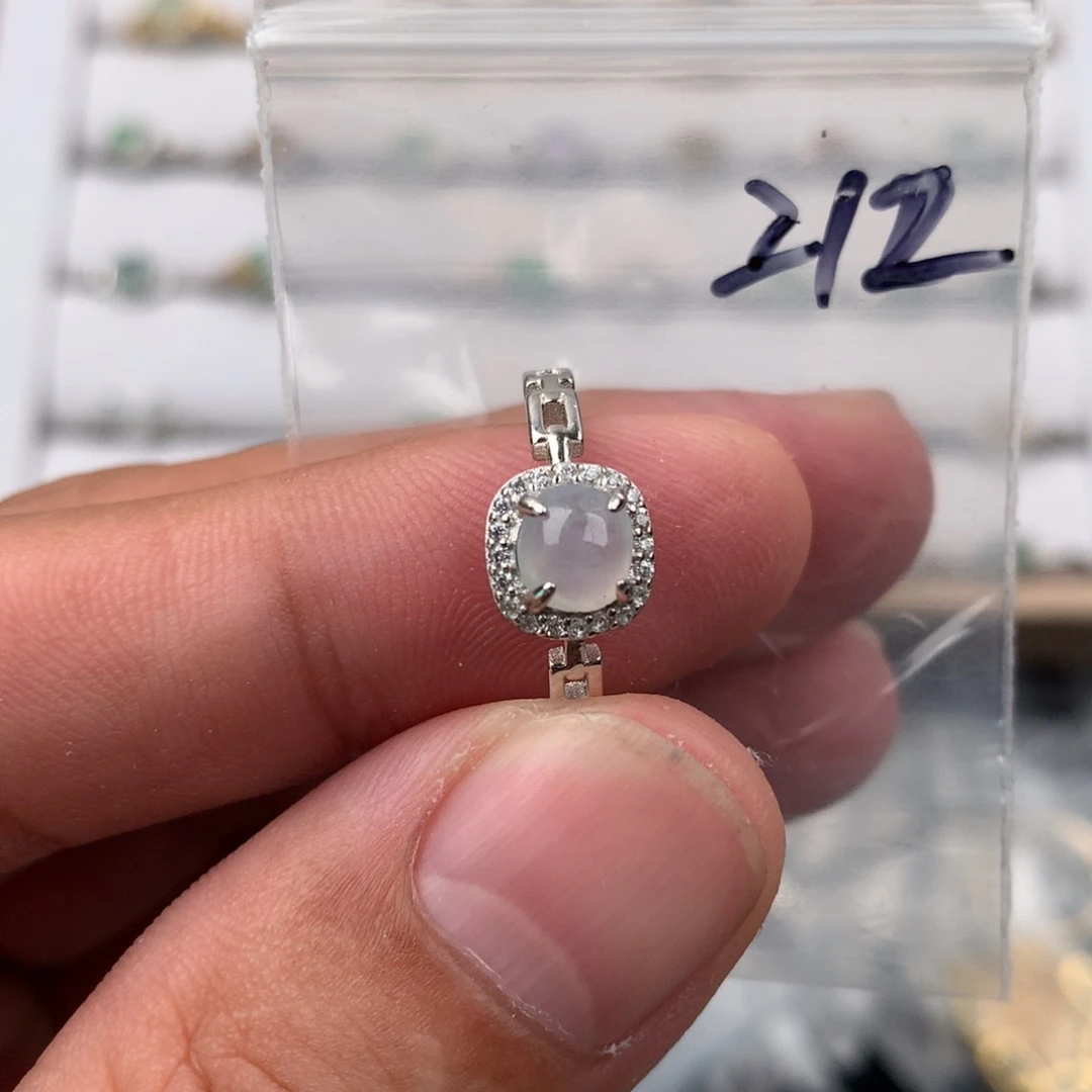 翡翠足银镶嵌戒指212