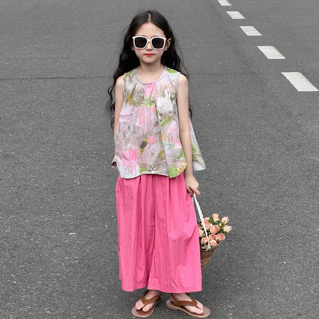 女童夏季无袖套装2025新款大童女孩韩系穿搭儿童夏装高级感两件套