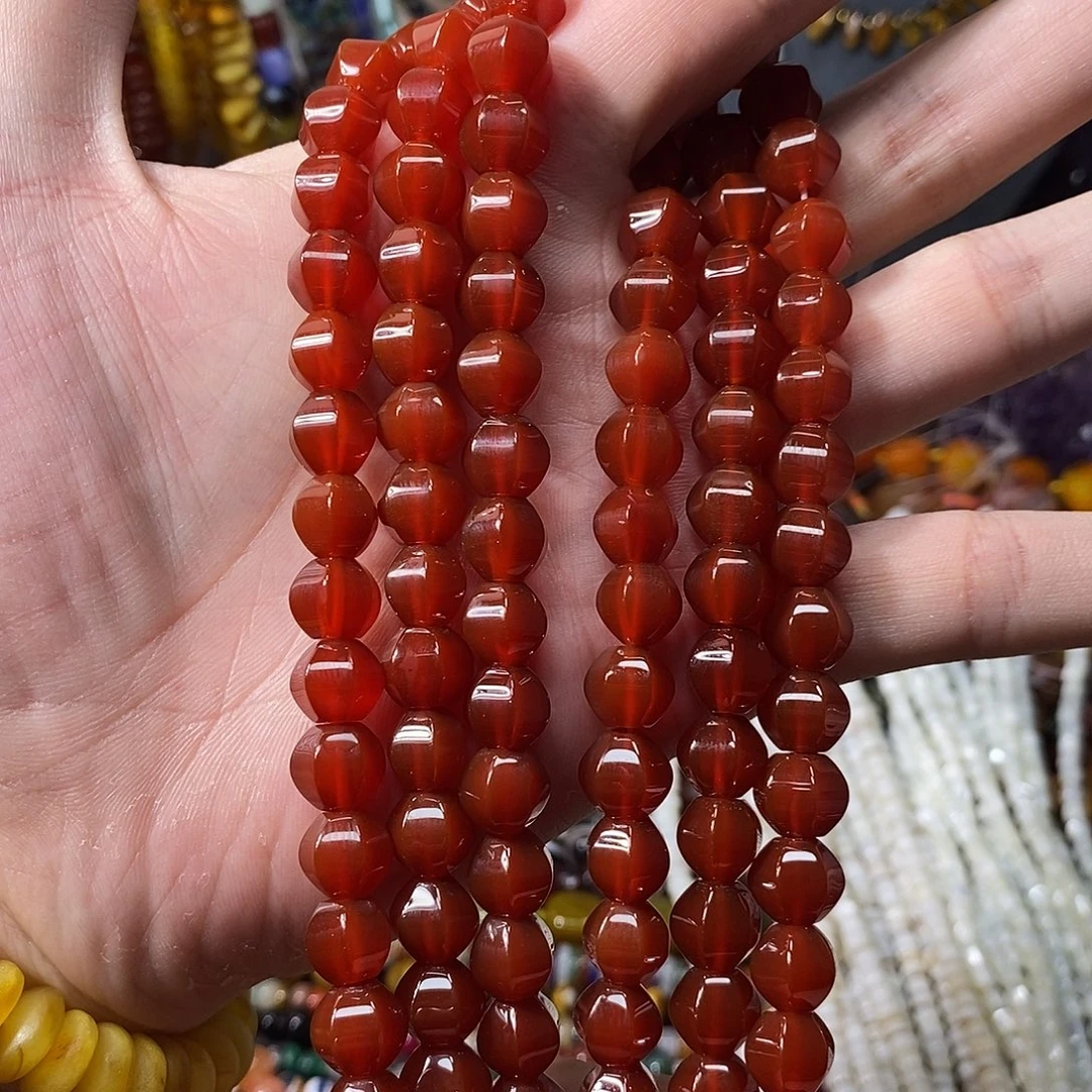 石英质玉未镶嵌，A品红玛瑙灯笼珠10mm，