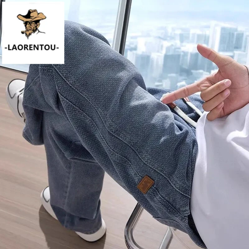 LAORENTOU星空纹牛仔裤男士2025春秋季新款美式复古直筒宽松百搭