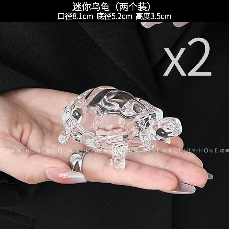 2只装创意水晶玻璃小乌龟办公室客厅装饰品家用书房送礼摆件