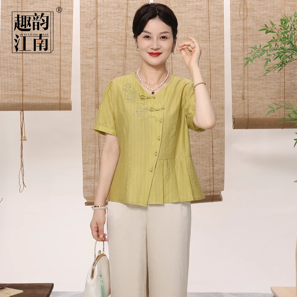 趣韵江南夏季中老年妈妈两件套休闲风高档时尚薄款夏季套装