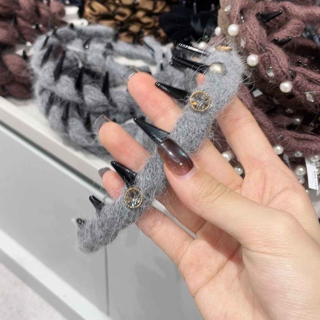 皮质非金属灰毛线泡菜钻带齿发箍