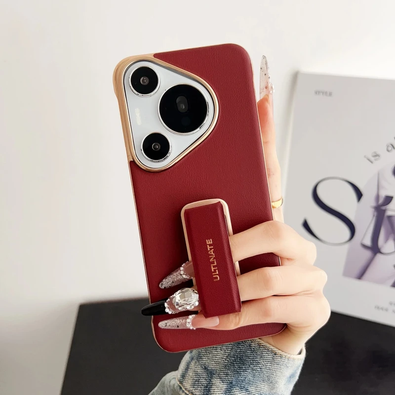 【腕带旋转支架壳】适用华为Pura70 Ultra手机壳无边框高端商务皮质