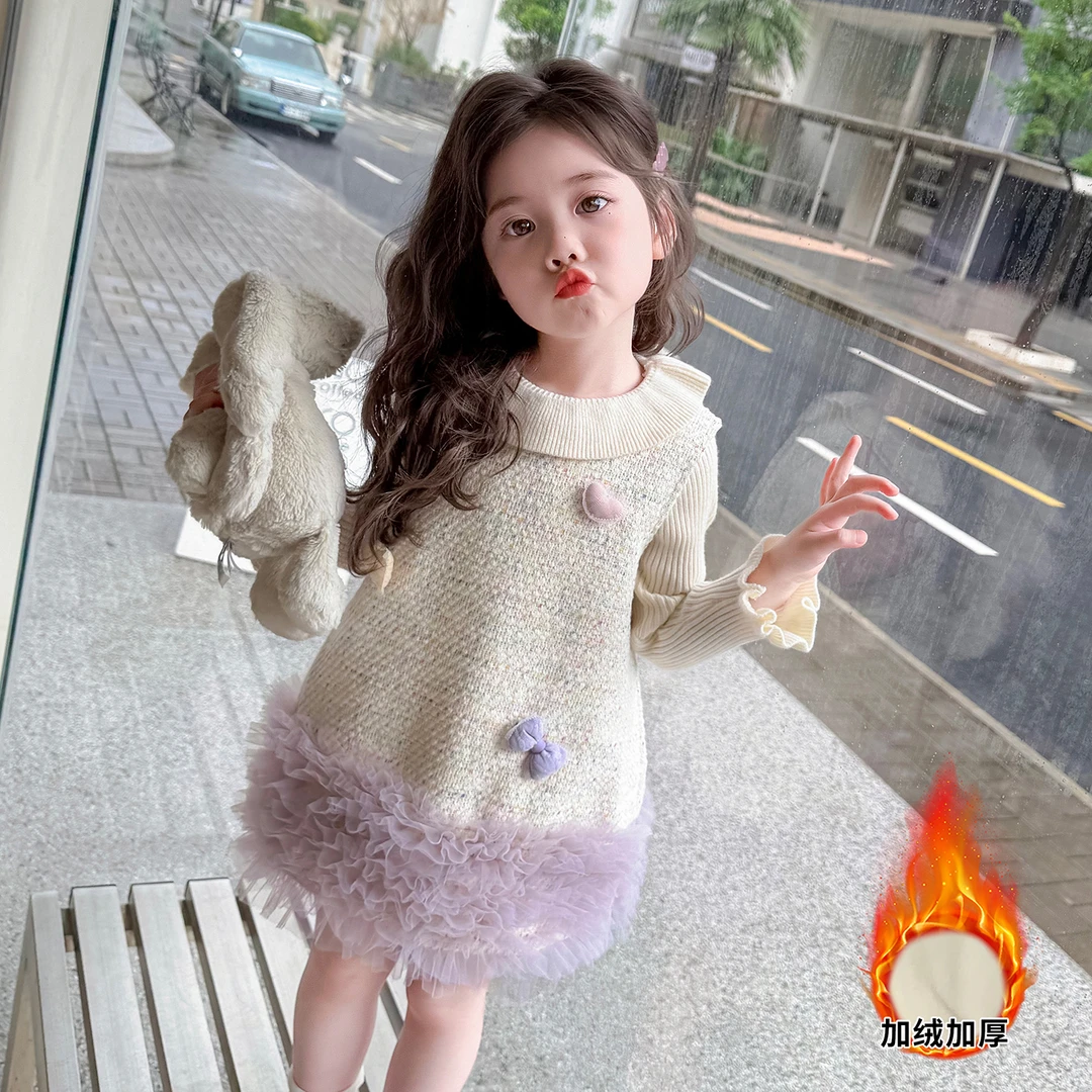 女童连衣裙秋装2025新款儿童小香风公主裙套装女宝宝秋冬毛衣裙子