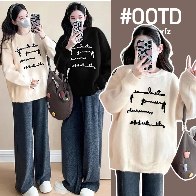 孕妇装橘子树在哪儿美式针织提花毛衣秋冬宽松时尚慵懒针织衫