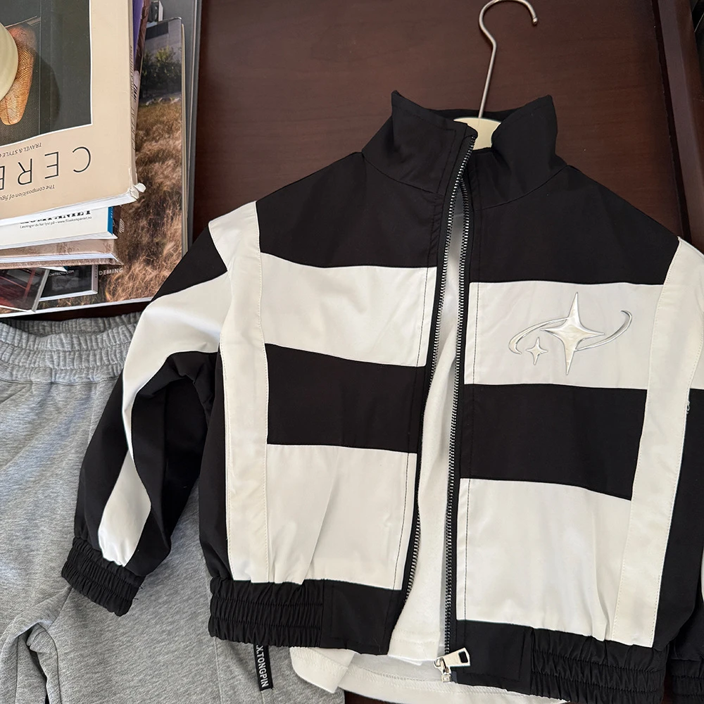 男童时尚拼接外套2025春季新款儿童韩版帅气上衣中小童休闲夹克潮