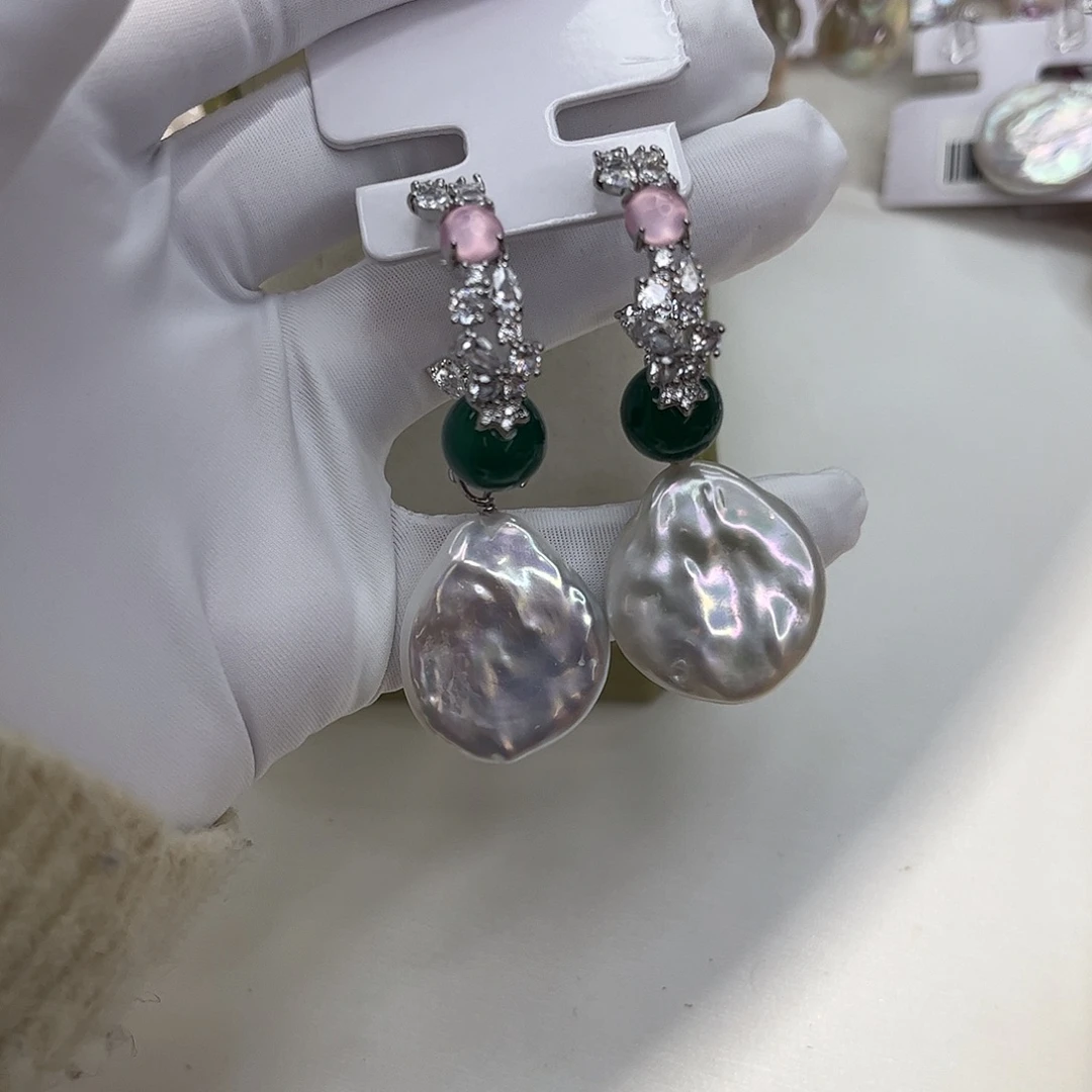 合金淡水珍珠耳饰