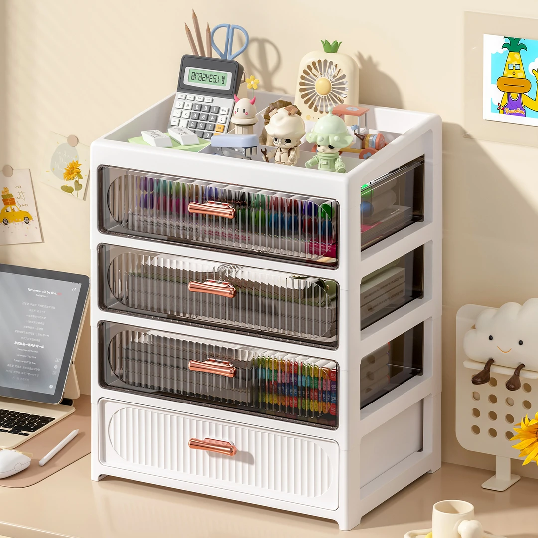 抽屉式桌面化妆品收纳盒首饰耳钉整理办公室工位书桌文具置物架子