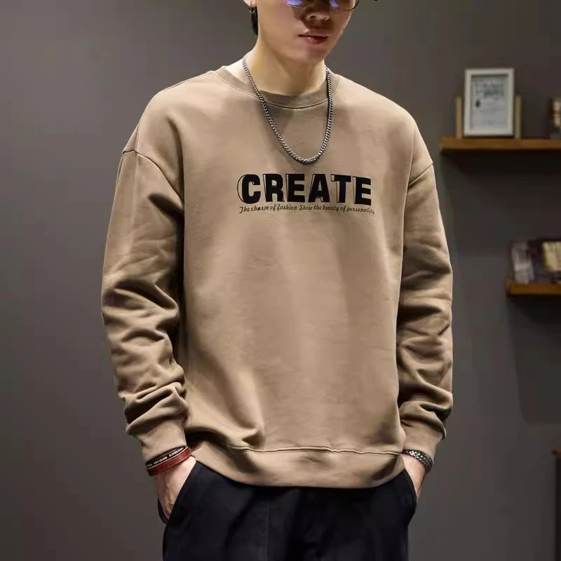 潮龛重磅纯棉圆领卫衣男士潮牌立体印花上衣春秋季宽松休闲外套男