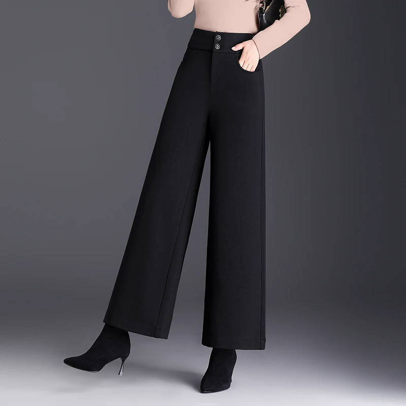 加厚毛呢窄版直筒阔腿裤休闲女裤子2025秋冬新款今年流行爆款长裤