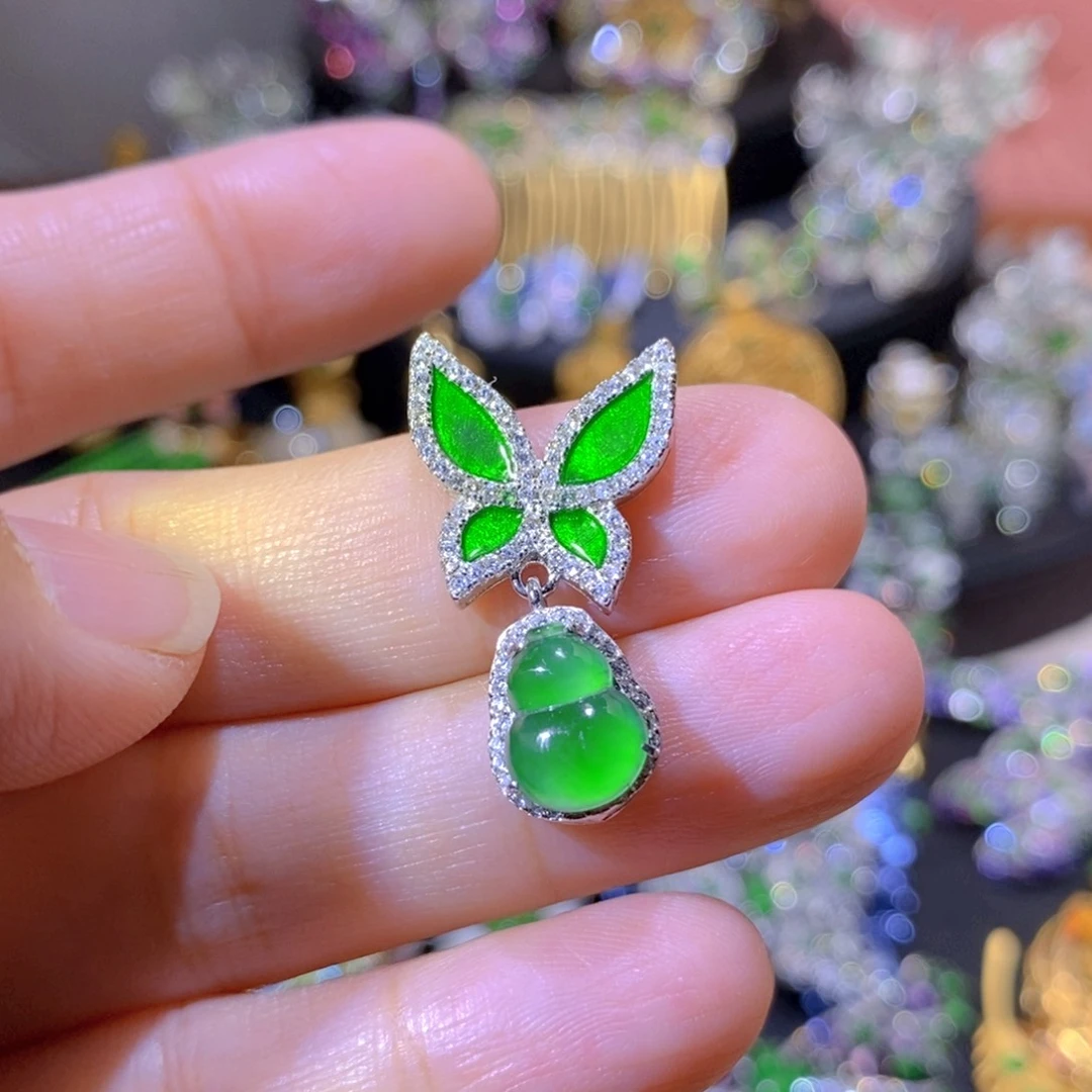 吊坠(不含链)银S925镶嵌翡翠