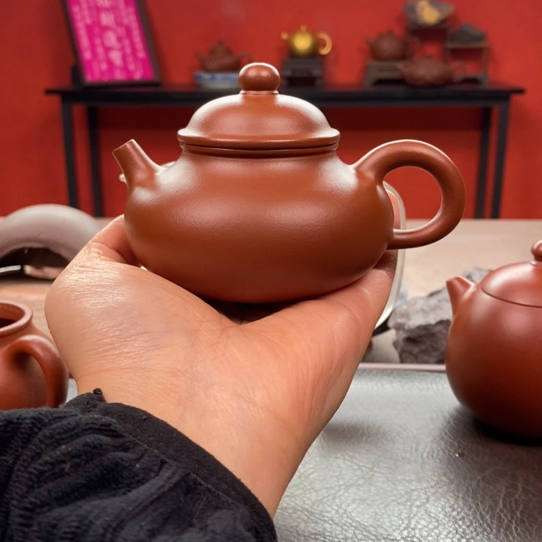 下***月紫砂茶壶朱泥容天180cc精工半手