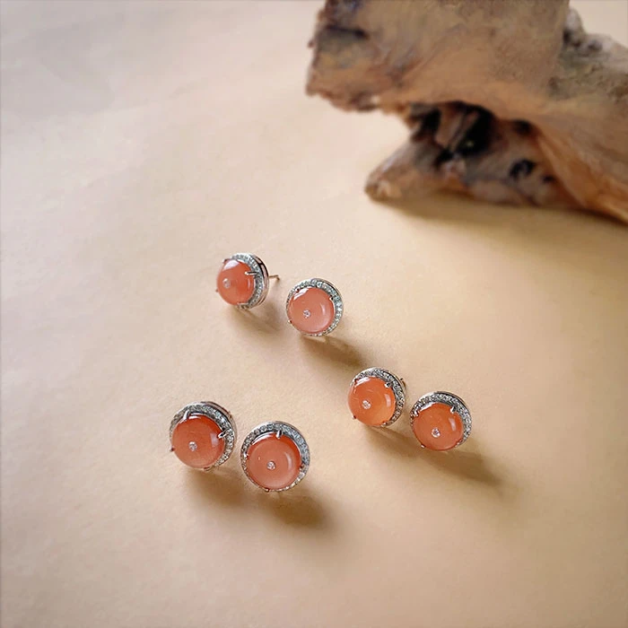 1006/原矿无注胶 南红S925镶嵌耳钉/多样性发/一件