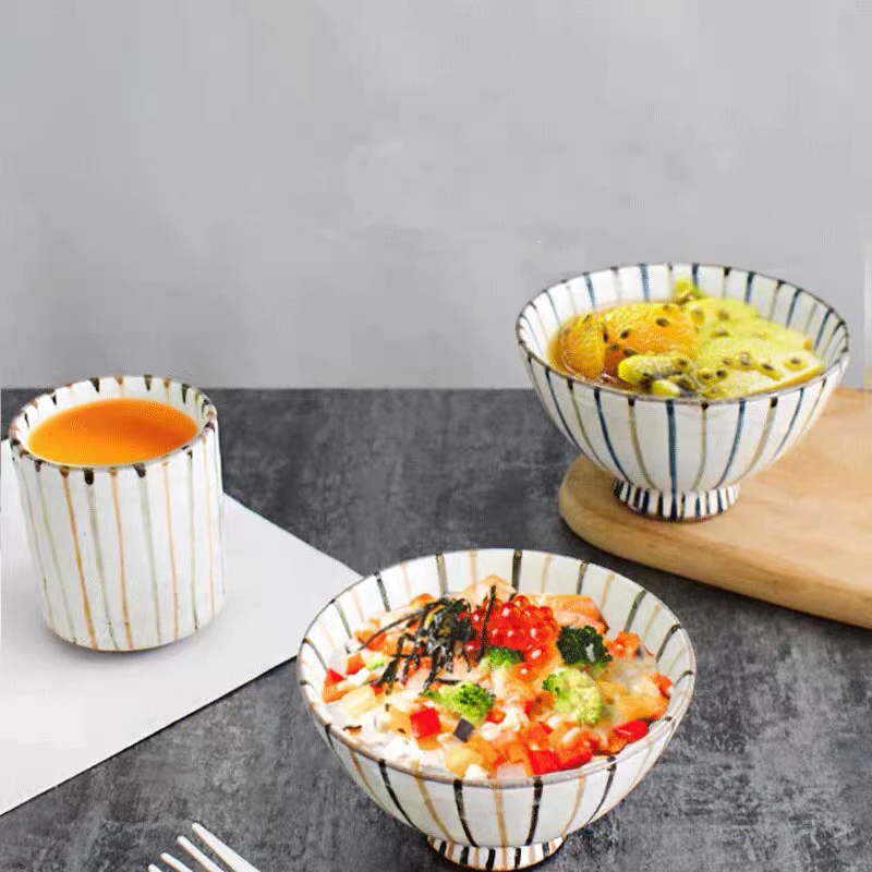 日本原装家用彩十草创意日式粗陶饭碗汤碗粥碗美浓烧釉下彩餐具