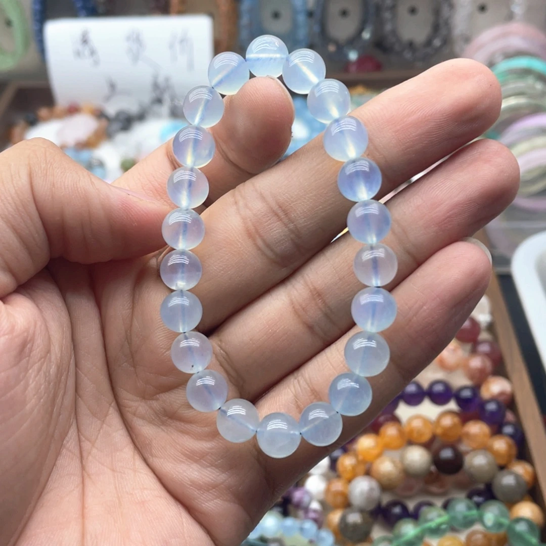 烟晶未镶嵌手链8.5咪高冰透海蓝宝