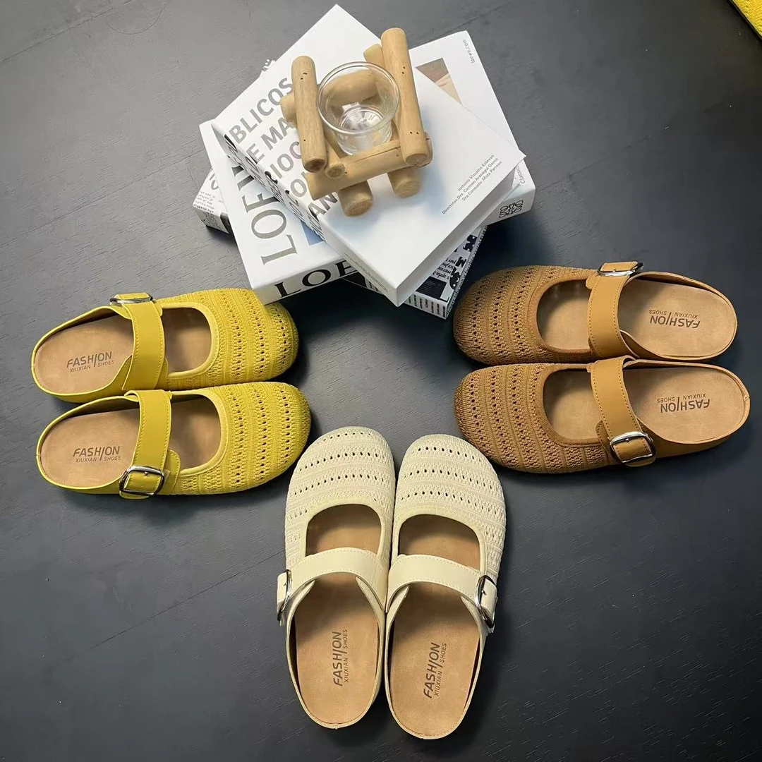 勃肯鞋女2025年春夏新款外穿软底一脚蹬包头半拖鞋配裙子勃肯拖鞋