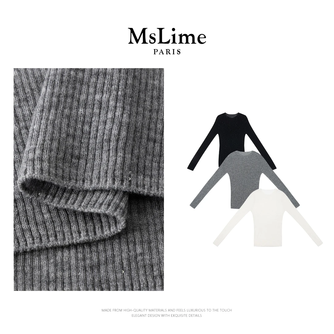王嬛嬛MsLime25年新款【砚袖】100%绵羊毛修身毛织上衣 HD2C0574