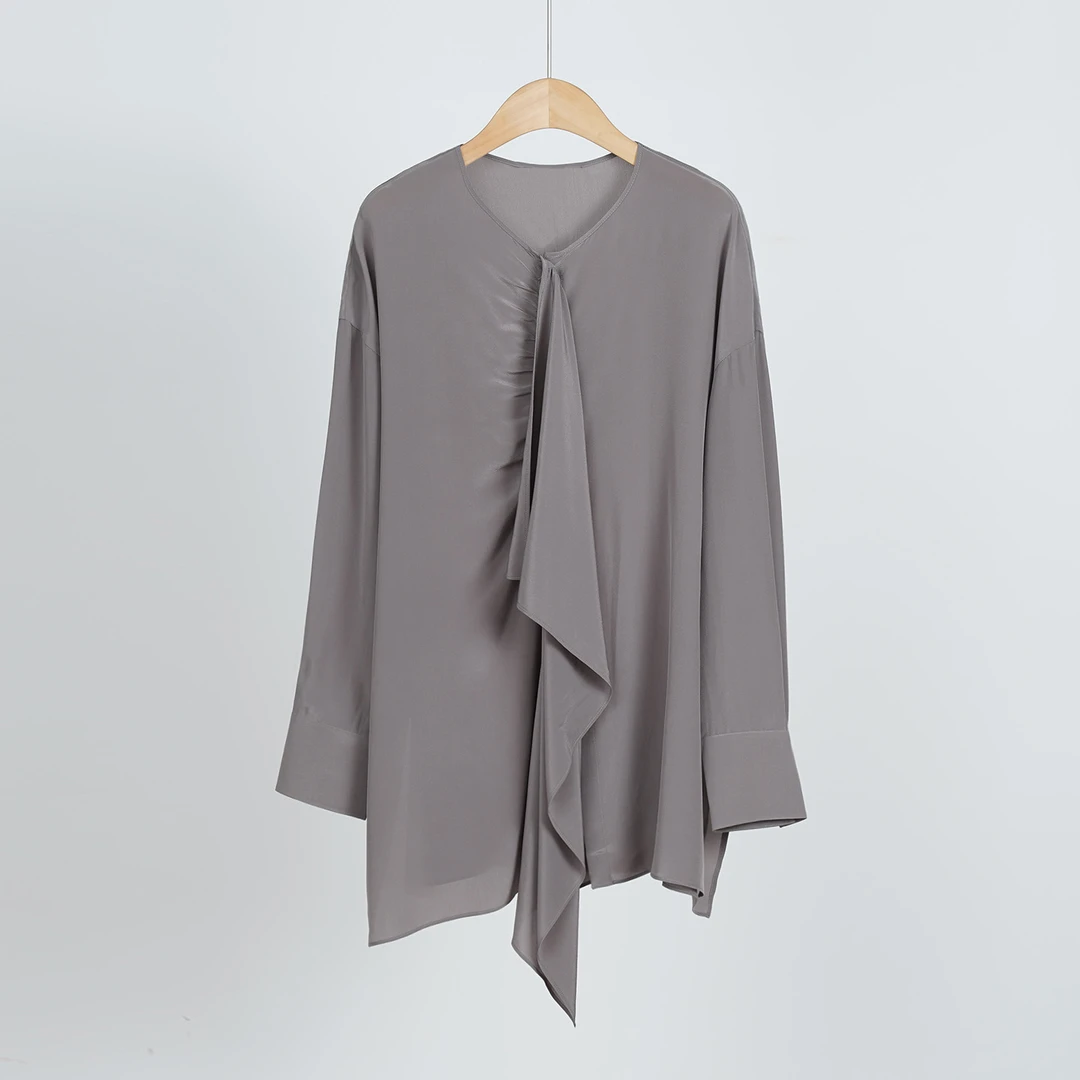 外贸品牌早秋砂洗重磅100%桑蚕丝女士上衣（251623）