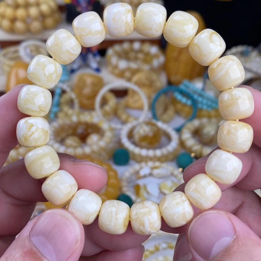 蜜蜡未镶嵌手链瓷白细纹白蜡虎皮纹11.8mm