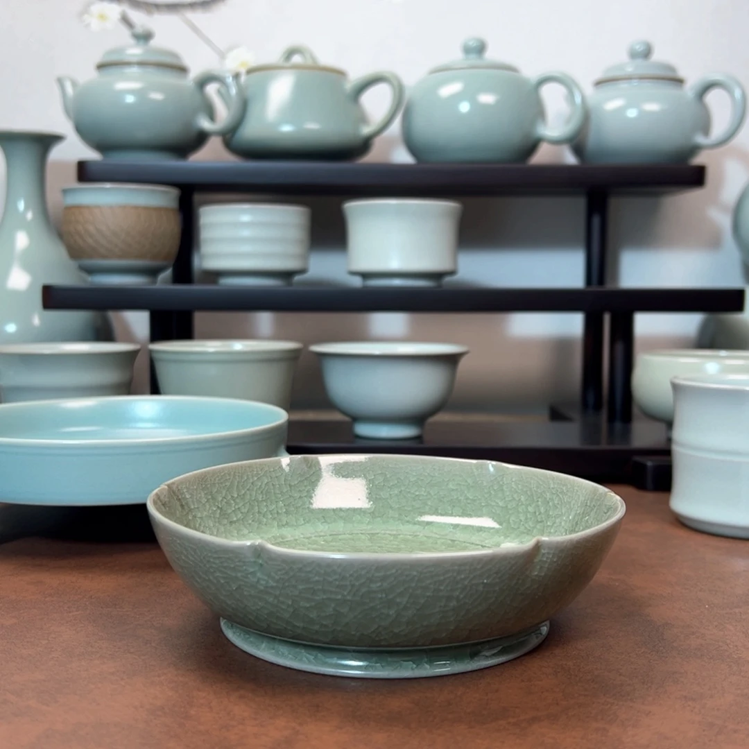 哦***豁盘陶冰花鱼鳞葵口洗14cc