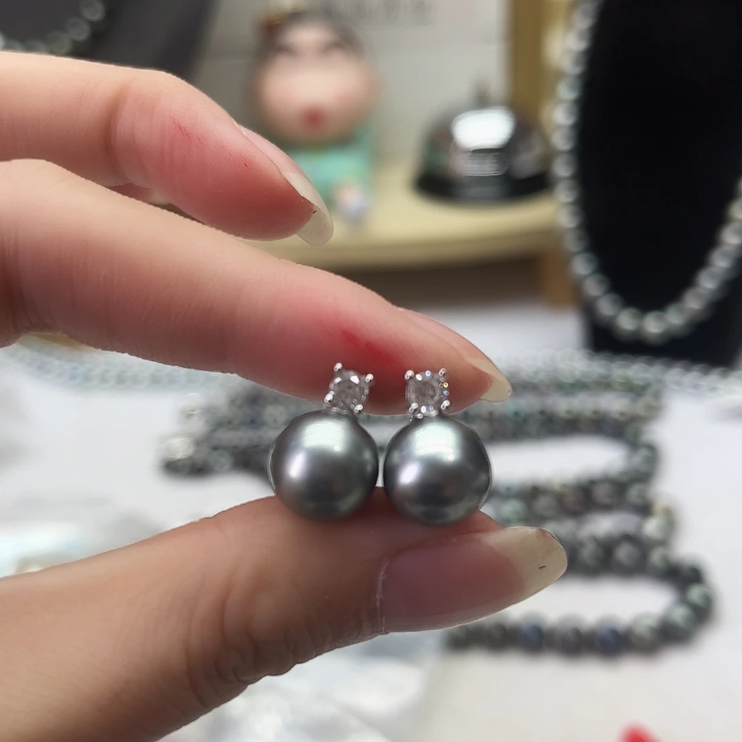 银S925镶嵌海水珍珠耳饰