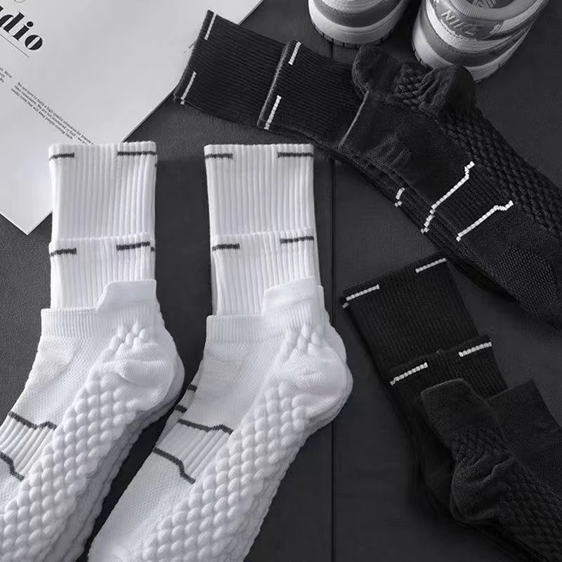 白色毛巾底袜子男款运动中筒春秋季吸汗防臭篮球袜专业跑步长袜