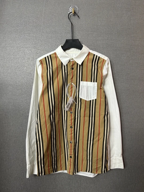 95新 BURBERRY/博柏利 Burberry竖条纹拼色衬衫95新
