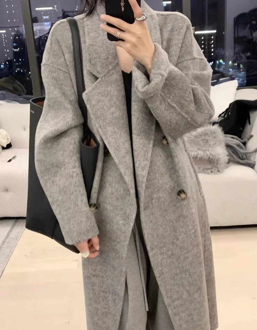 双面羊毛大衣女中长款秋冬宽松显瘦毛呢外套