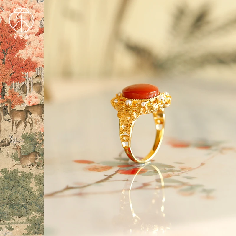 东方俪DOFUNLY【月朝朝】天然南红蛋面18K金戒指轻奢镶嵌NHJZ望舒