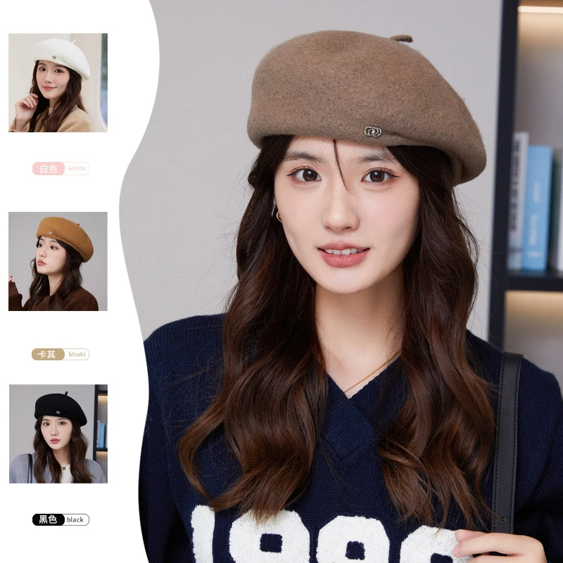 高品质秋冬季定型贝雷帽日系压褶画家帽韩版显脸小百搭贝雷帽保暖