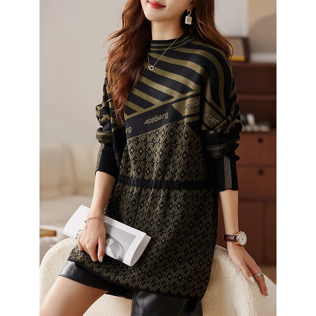 衣品乐原创宽松大码秋冬新款洋气圆领套头针织衫女B8283