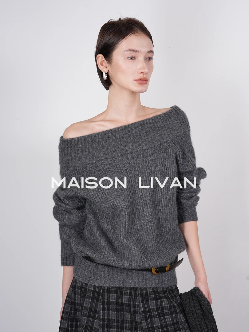 MaisonLivan慵懒感宽松型一字领保暖山羊绒毛衣套头毛衣