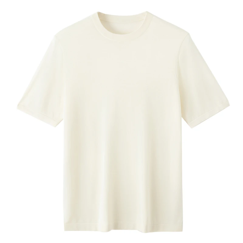 康赛妮100%桑蚕丝T恤男士圆领短袖针织上衣夏季薄款半袖简约百搭