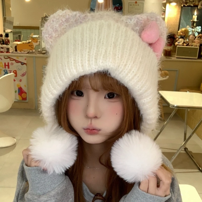 可爱卡通小猫毛绒包头帽女冬季加厚保暖百搭甜美学生显脸小雷锋帽