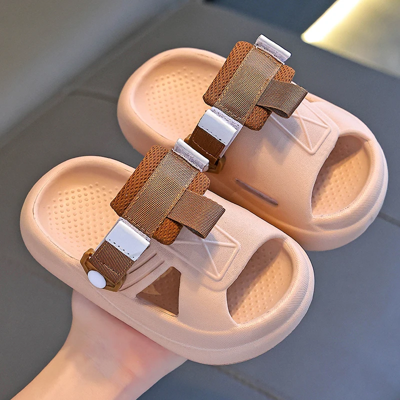 夏季儿童凉拖鞋男女童防滑踩屎感亲子包头透气简约小孩沙滩洞洞鞋